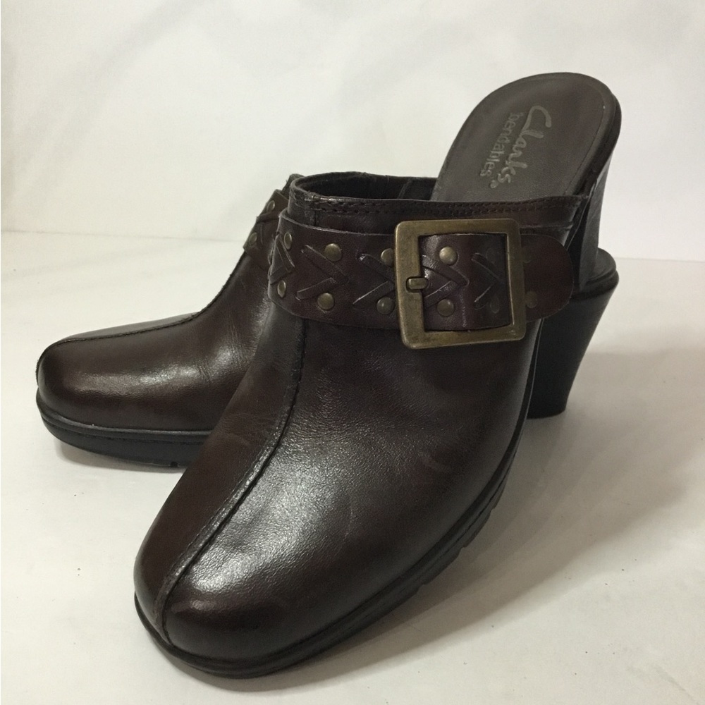 Clarks Women’s Brown Leather Bendables Mirabelle Clogs Size 6.5 NWOB